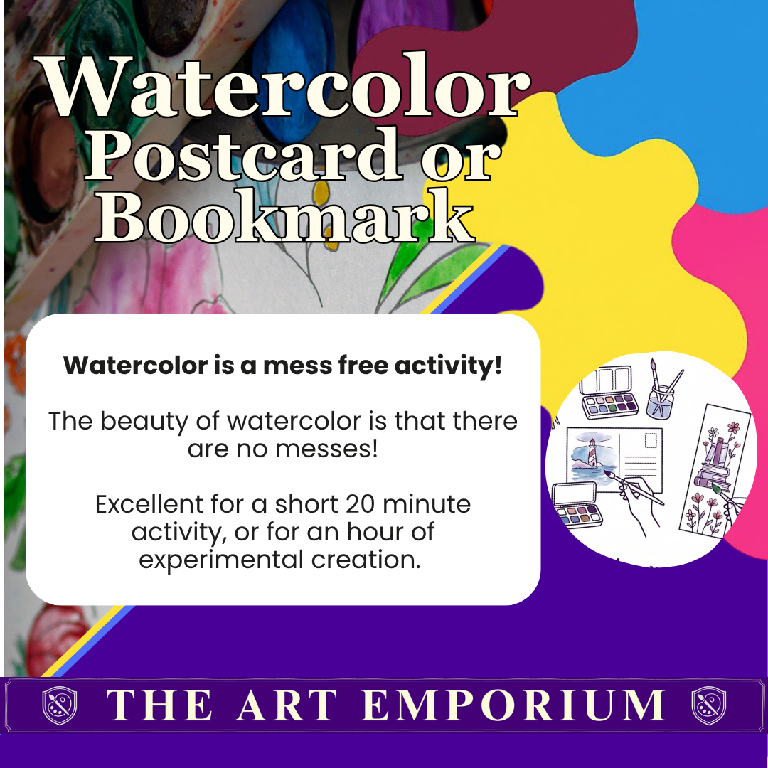 Watercolor Postcard or Bookmark at The Art Emporium — mess-free creative activity